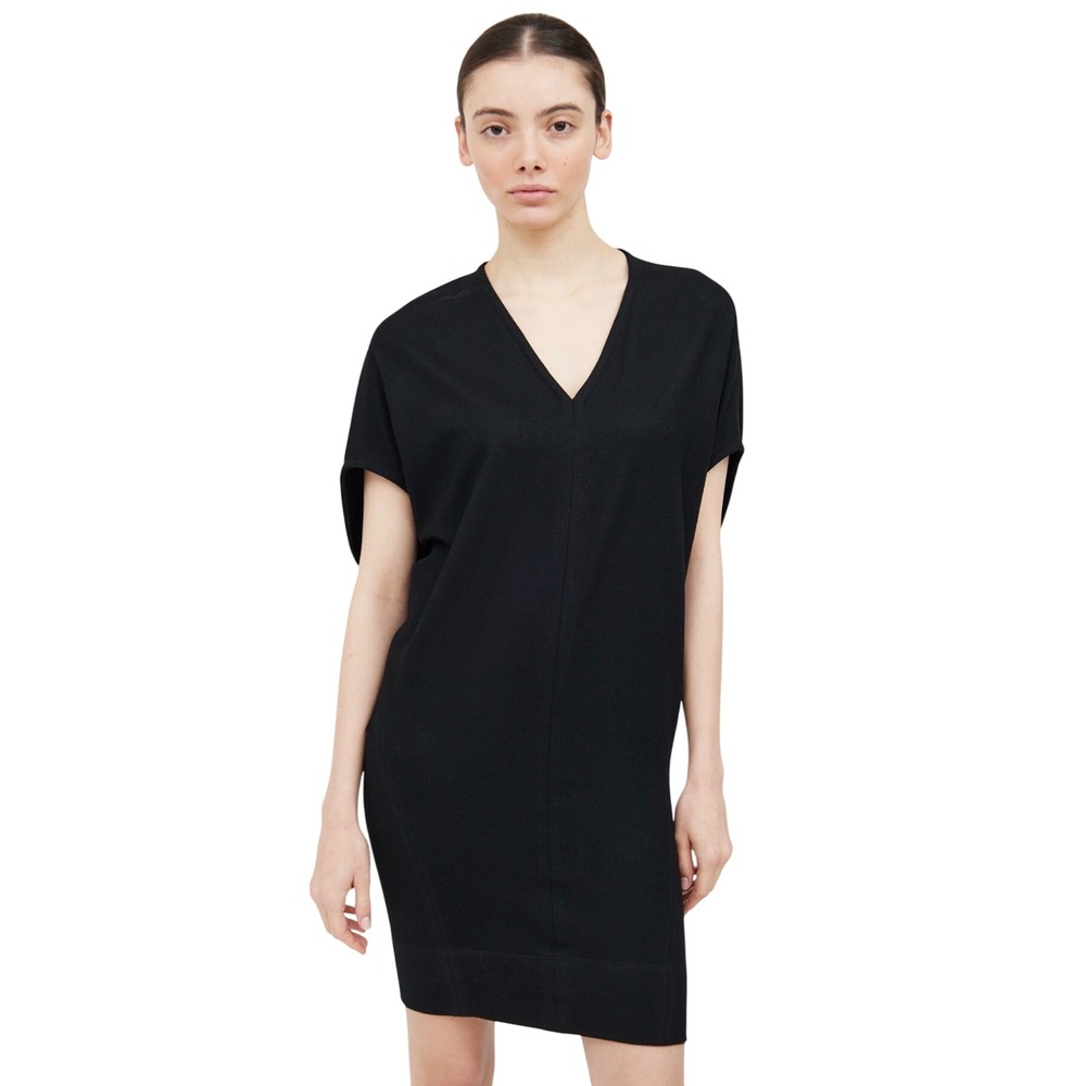 Helmut Lang V Neck Dress S Black Dolman Sleeve 100% Wool SW-CS1869